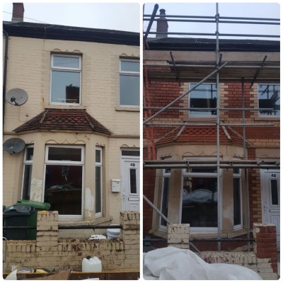 Complete house front refurbishment. Paint removal, brickwork and bath stone  refurbishment including repointing.